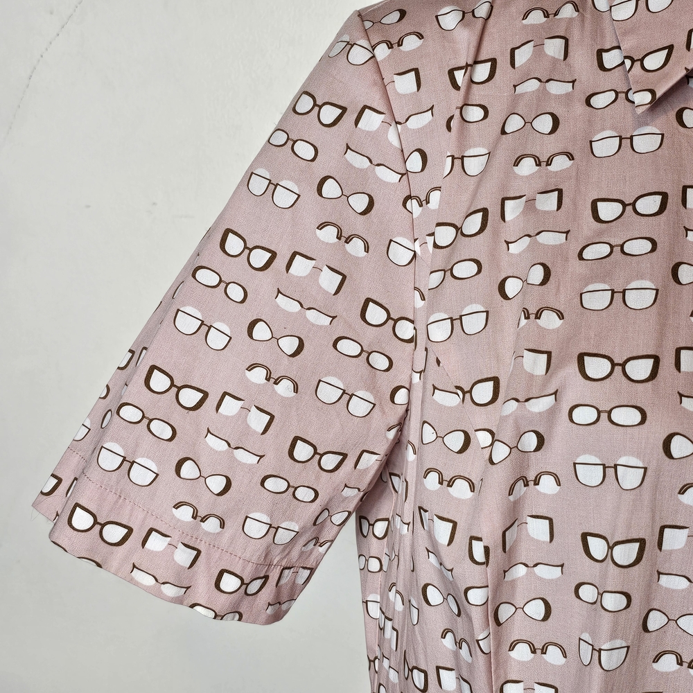 Boden Pink Midi Shirt Dress Size 14 Eyeglass Pattern Whimsical Preppy Eye Doctor - Picture 6 of 14